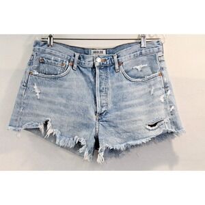 Agolde Light Blue Distressed Denim Shorts
